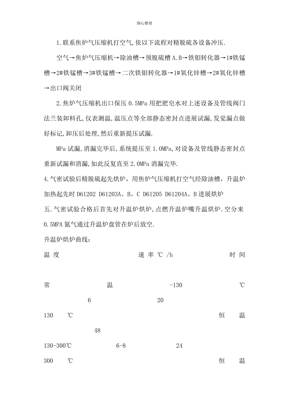 焦炉气制甲醇个别工段操作规程及试车方案_第3页