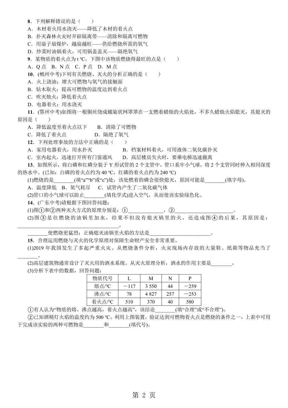 2023年鲁教版九年级化学第六单元第一节　燃烧与灭火 同步练习含答案 2.doc_第2页