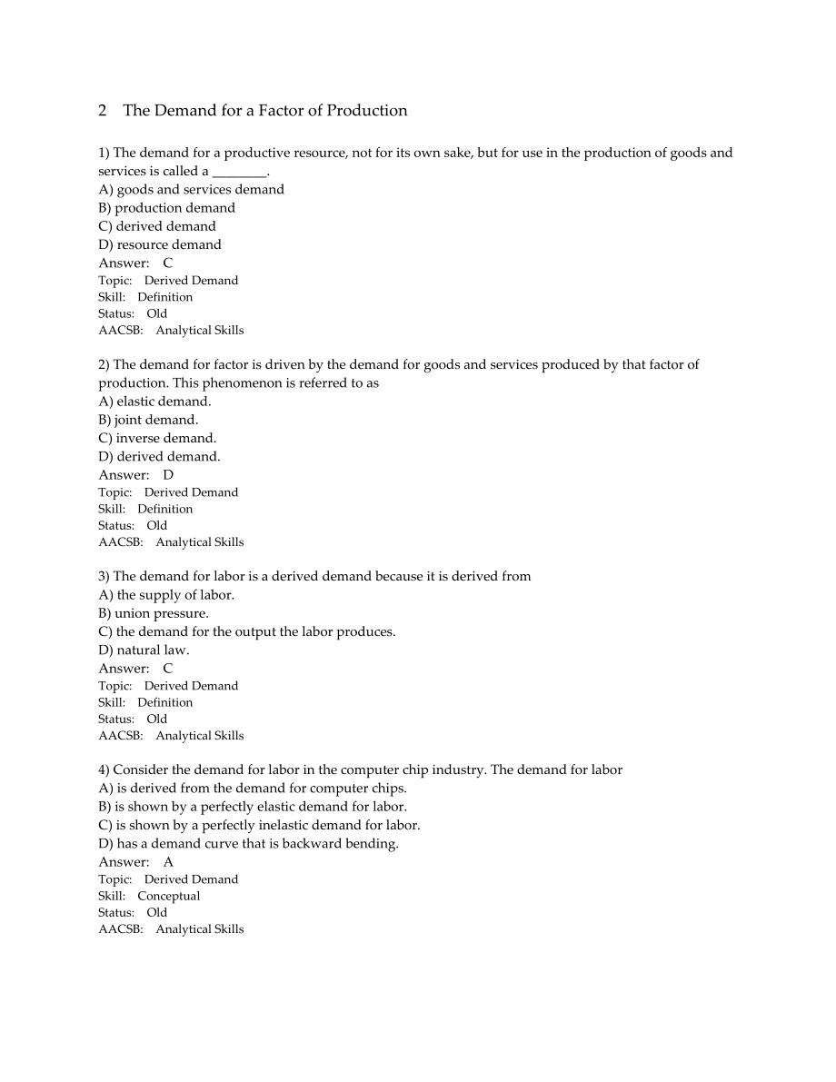 微观经济学英文题库：chapter 18 Markets for Factors of Production_第2页