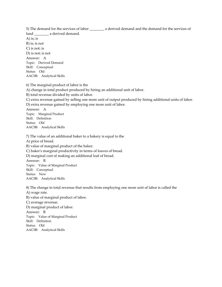 微观经济学英文题库：chapter 18 Markets for Factors of Production_第3页