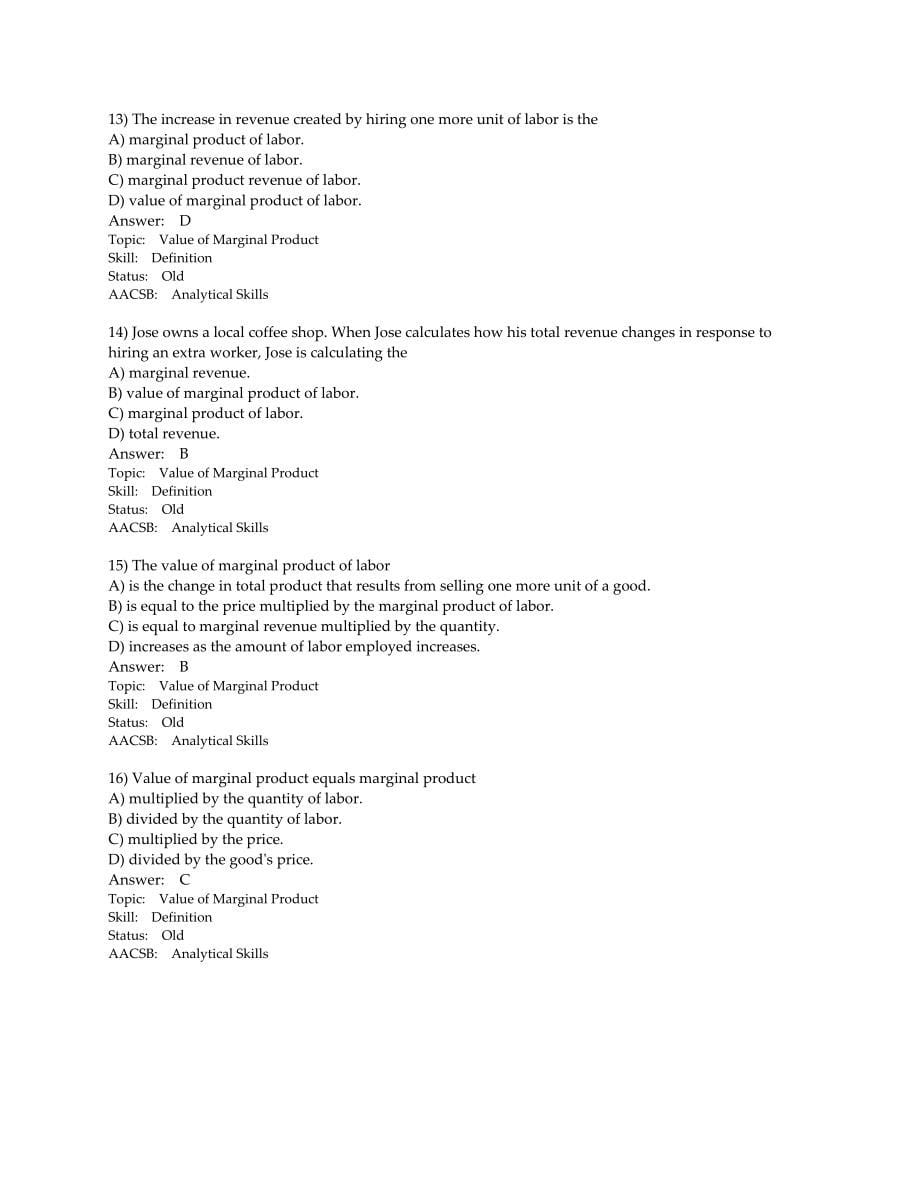 微观经济学英文题库：chapter 18 Markets for Factors of Production_第5页