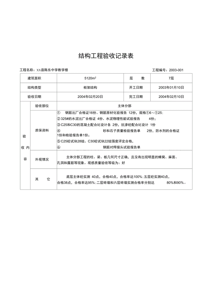 结构工程验收记录表_第1页