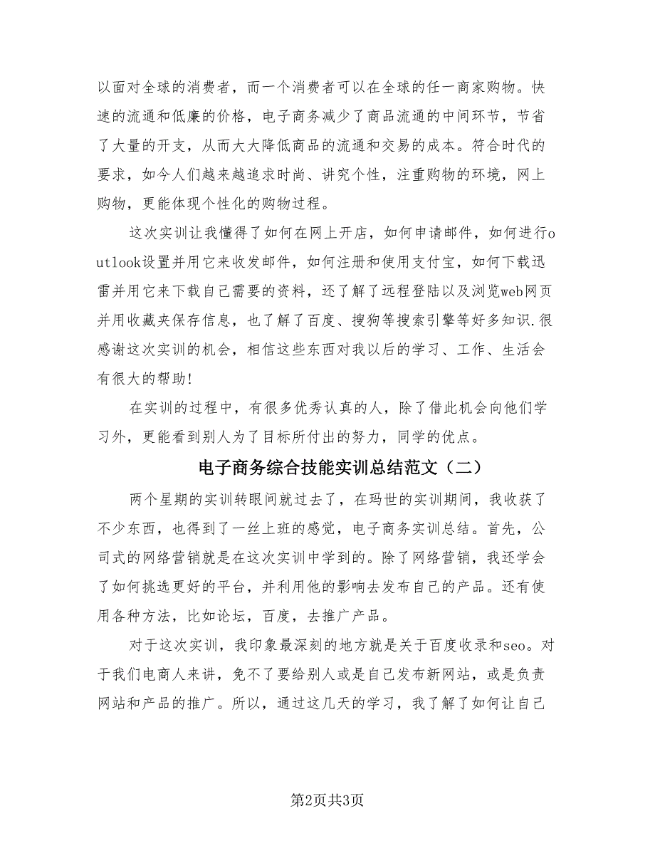 电子商务综合技能实训总结范文（2篇）.doc_第2页