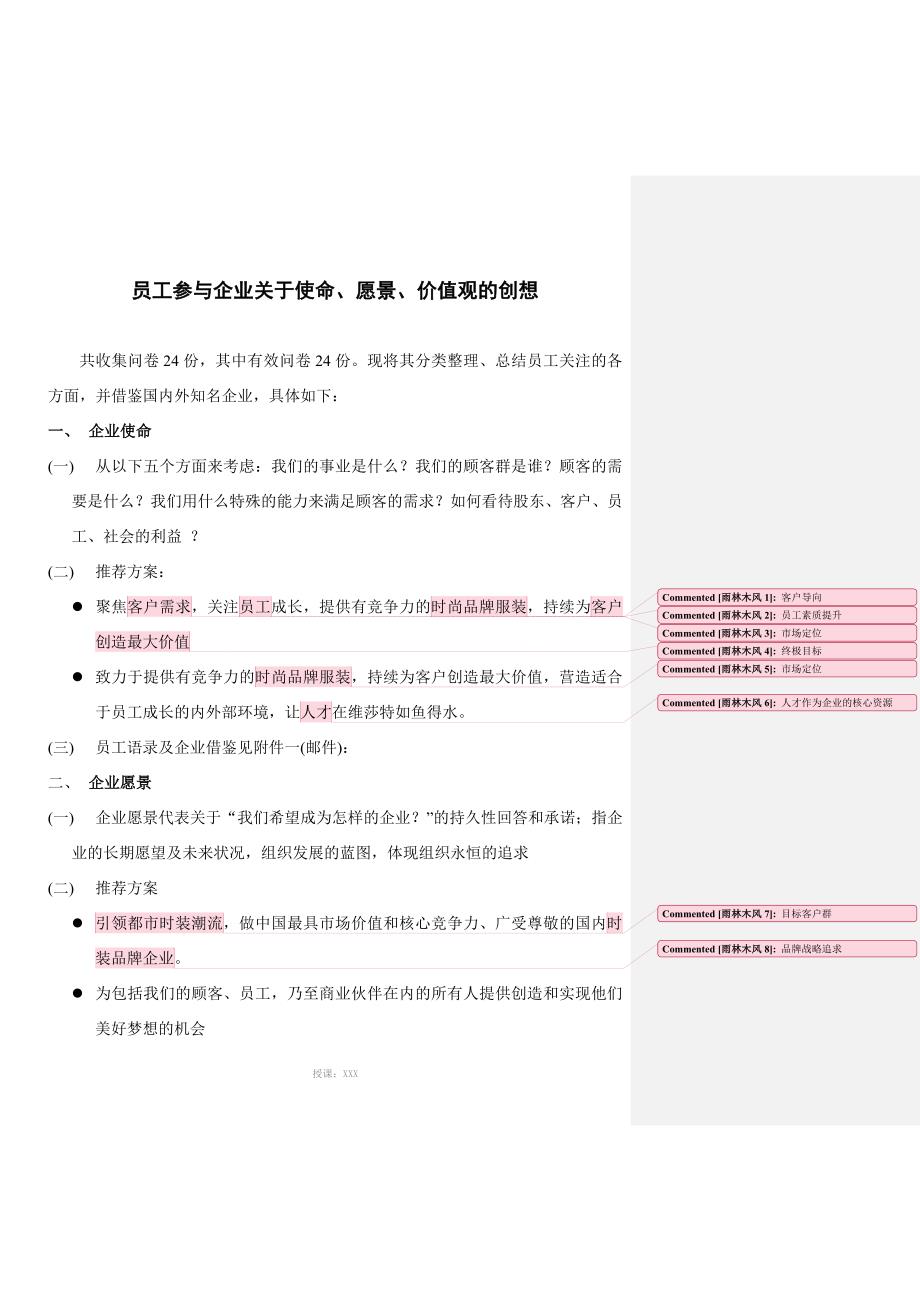 员工参与企业关于使命、愿景、价值观的创想(整理)_第1页