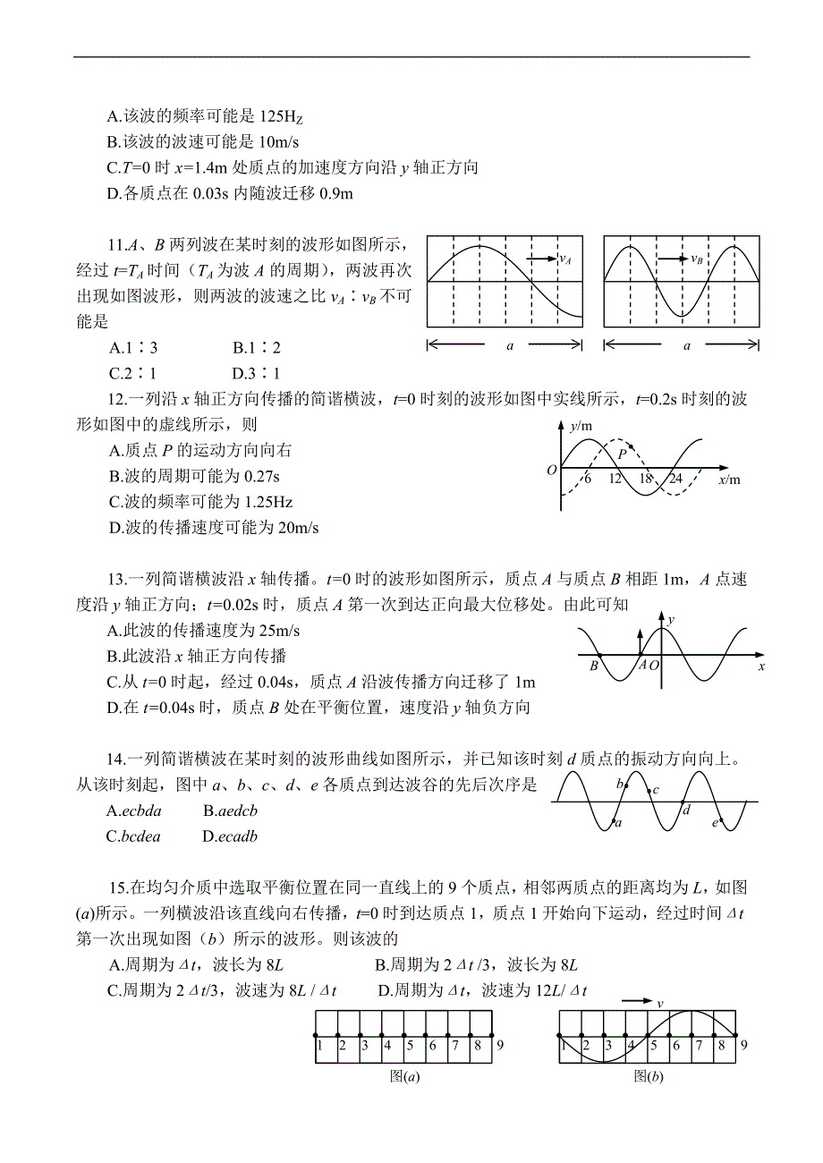 高三物理-振动图象和波的图象练习题_第3页