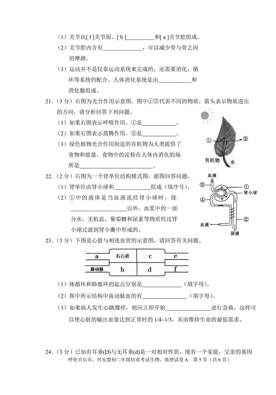 初中生物地理结业考试试卷.doc_第5页