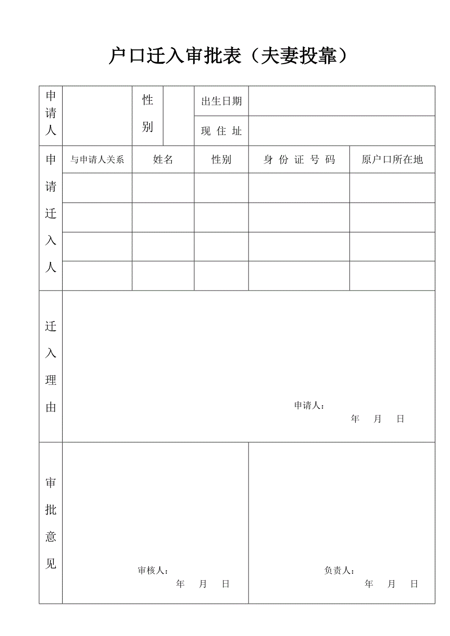 户口迁入审批表（夫妻投靠）_第1页