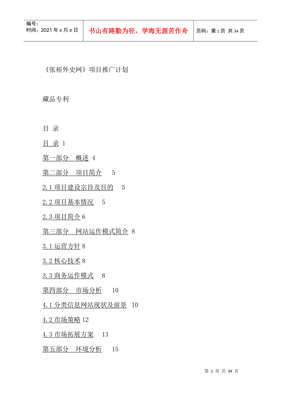 信息网站项目推广计划（DOC22页）_第1页