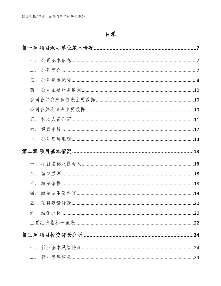 怀化主轴项目可行性研究报告_第1页