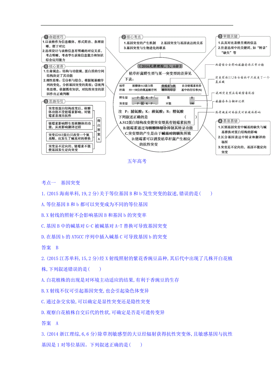 高考生物课标版一轮复习讲学案：专题14　基因突变与基因重组 Word版含答案_第2页