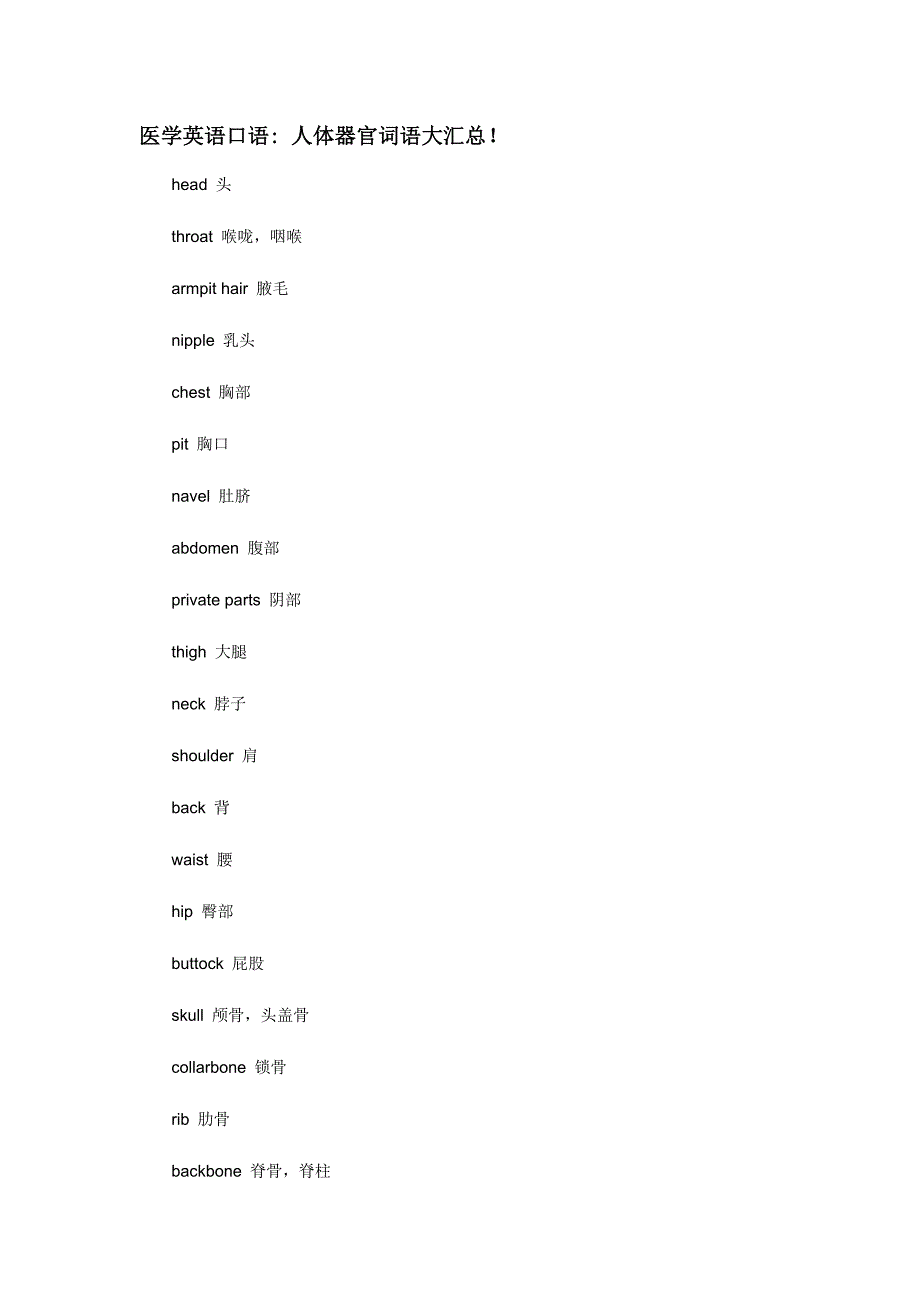 医学英语口语人体器官词语大汇总_第1页