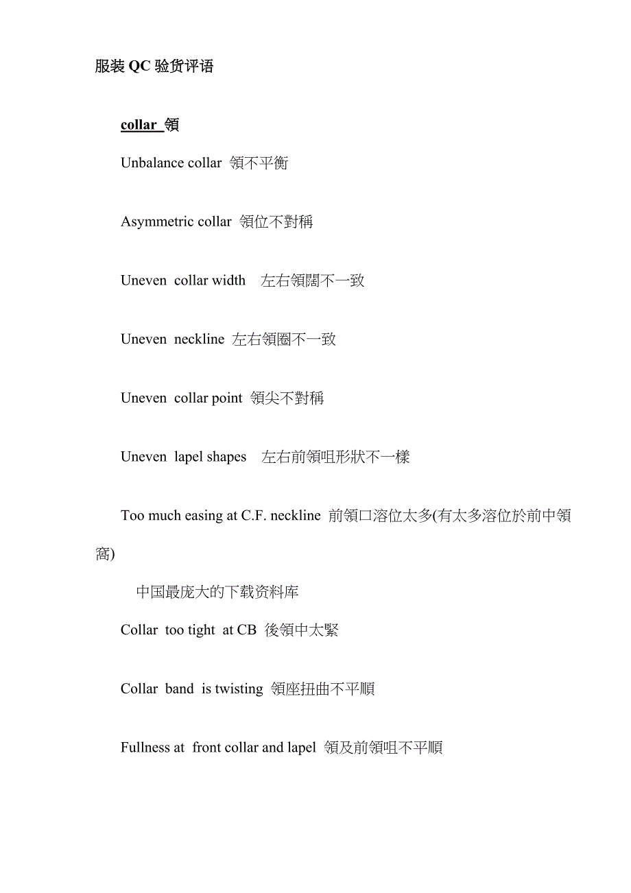 服装QC验货评语(doc11)_第1页