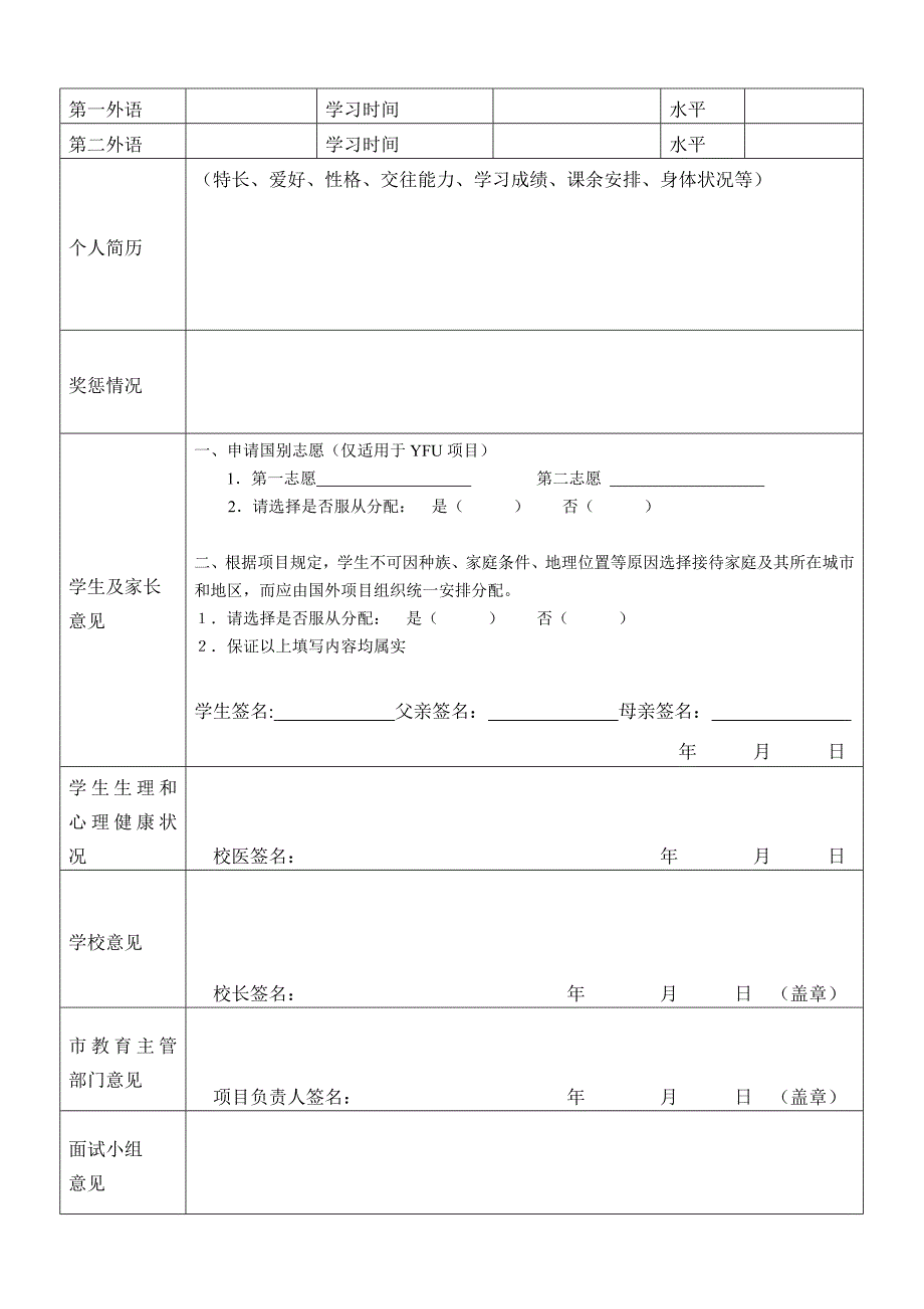 学生使者—AYAYFU项目派出学生申请表_第2页