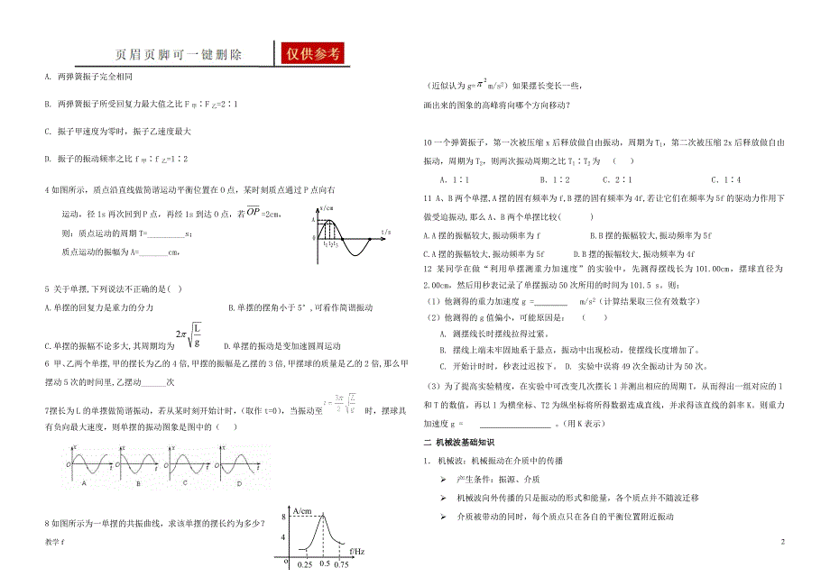 机械振动和机械波知识点复习及练习【教资类别】_第2页