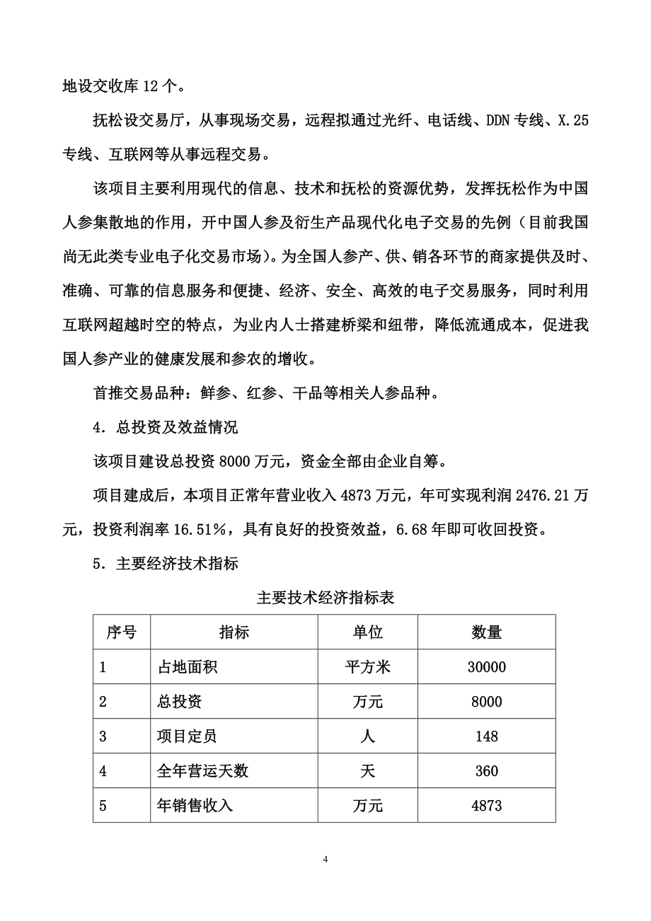 【精品】人参电子化商品交易市场项目可行性研究报告（代项目建议书）_第4页