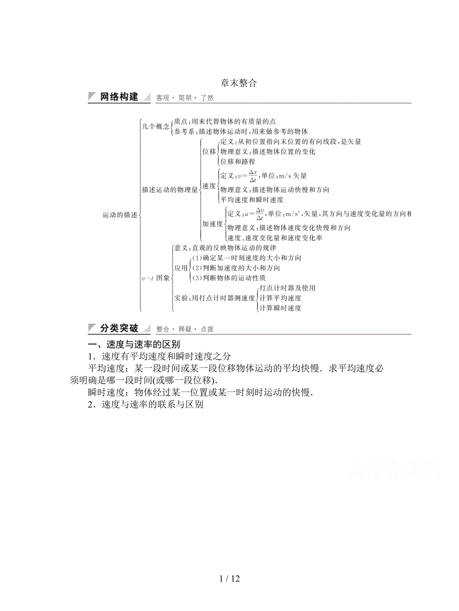 最新人教版高中物理必修一1章《运动的描述》章末复习学案.doc_第1页