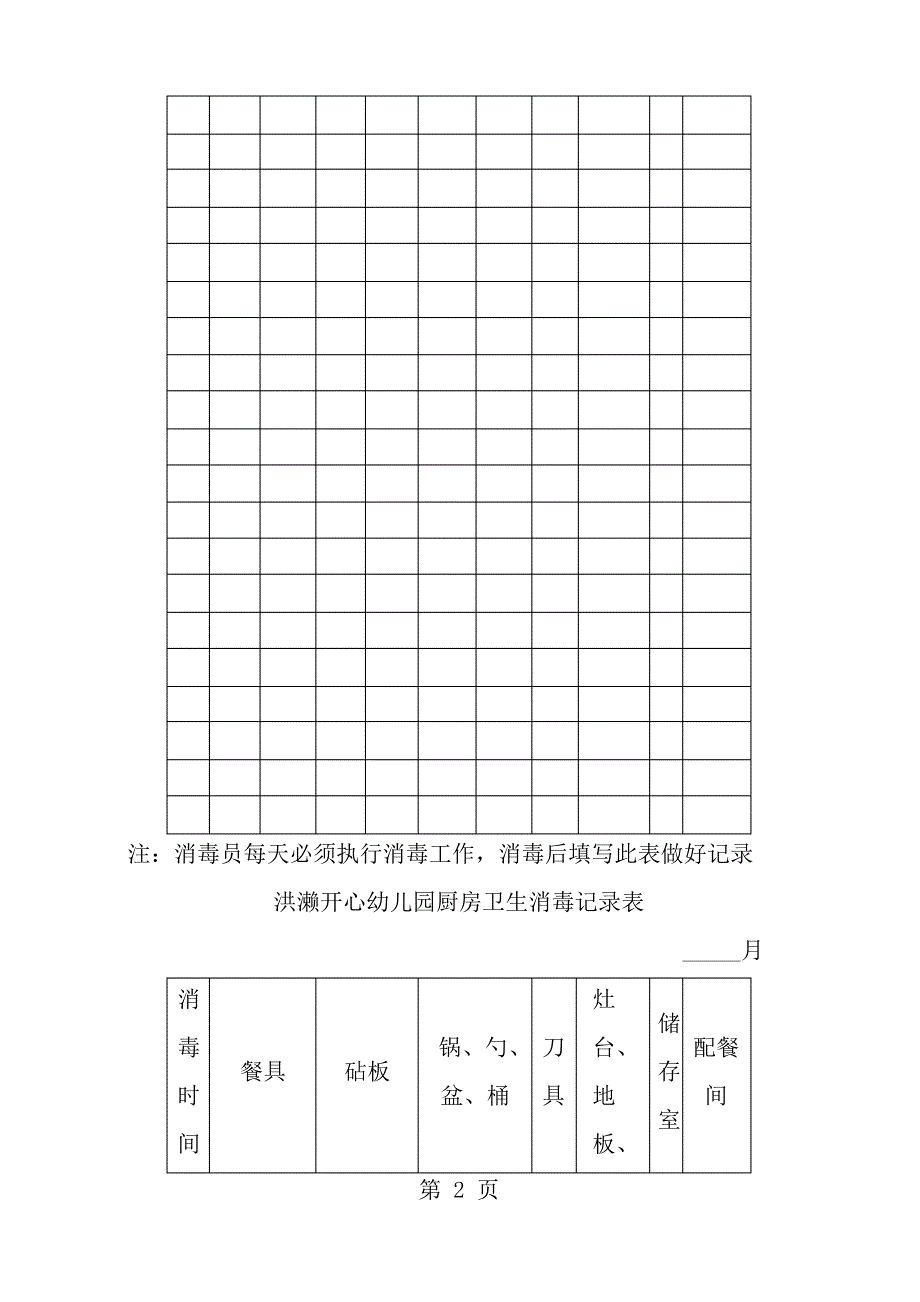 开心幼儿园-厨房卫生消毒记录表_第2页