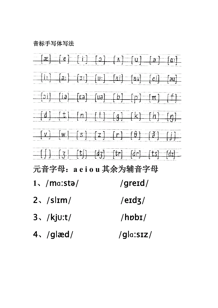 英语国际音标表及手写体写法_第2页