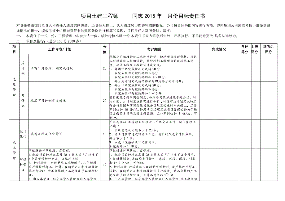 土建工程师目标责任书绩效考核表-doc_第1页