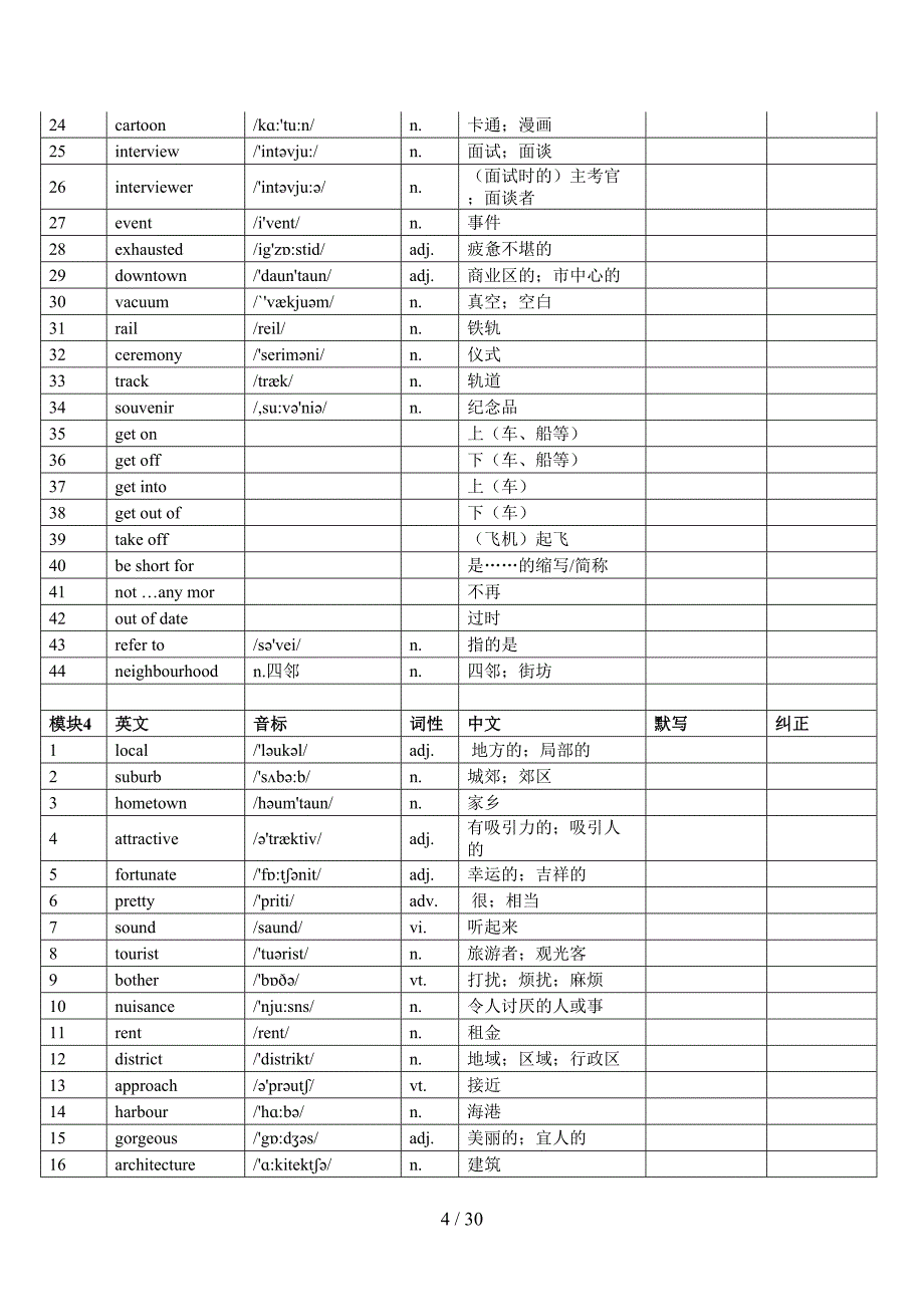 外研社高中单词默写表(DOC 30页)_第4页