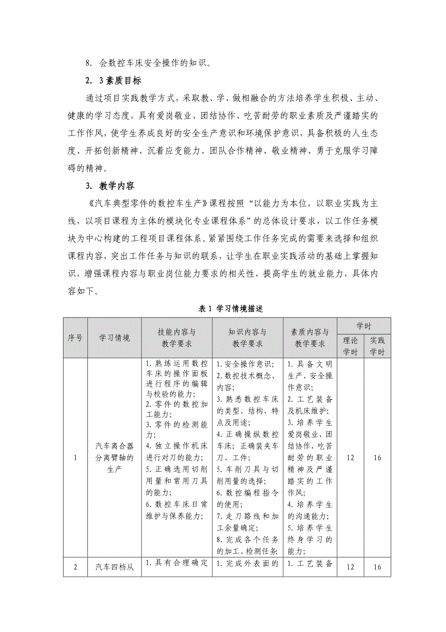 《汽车典型零件的数控车生产》课程标准_第3页