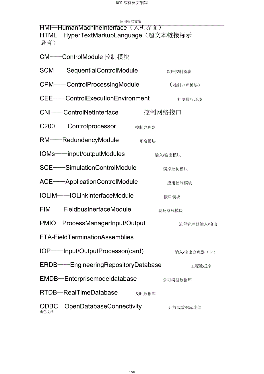 DCS常见英文缩写.doc_第1页