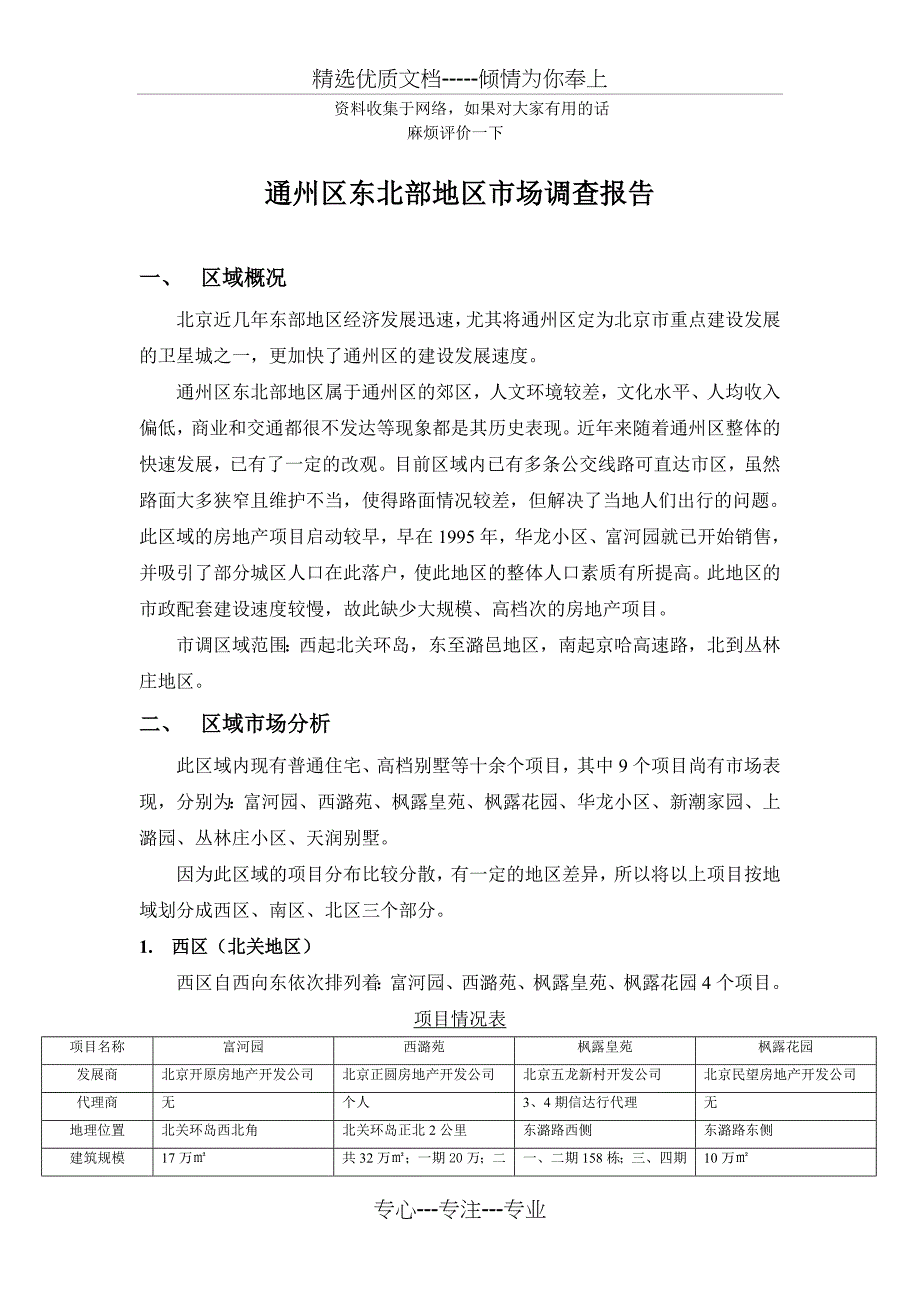 (房地产)通县东北部项目调查报告_第1页