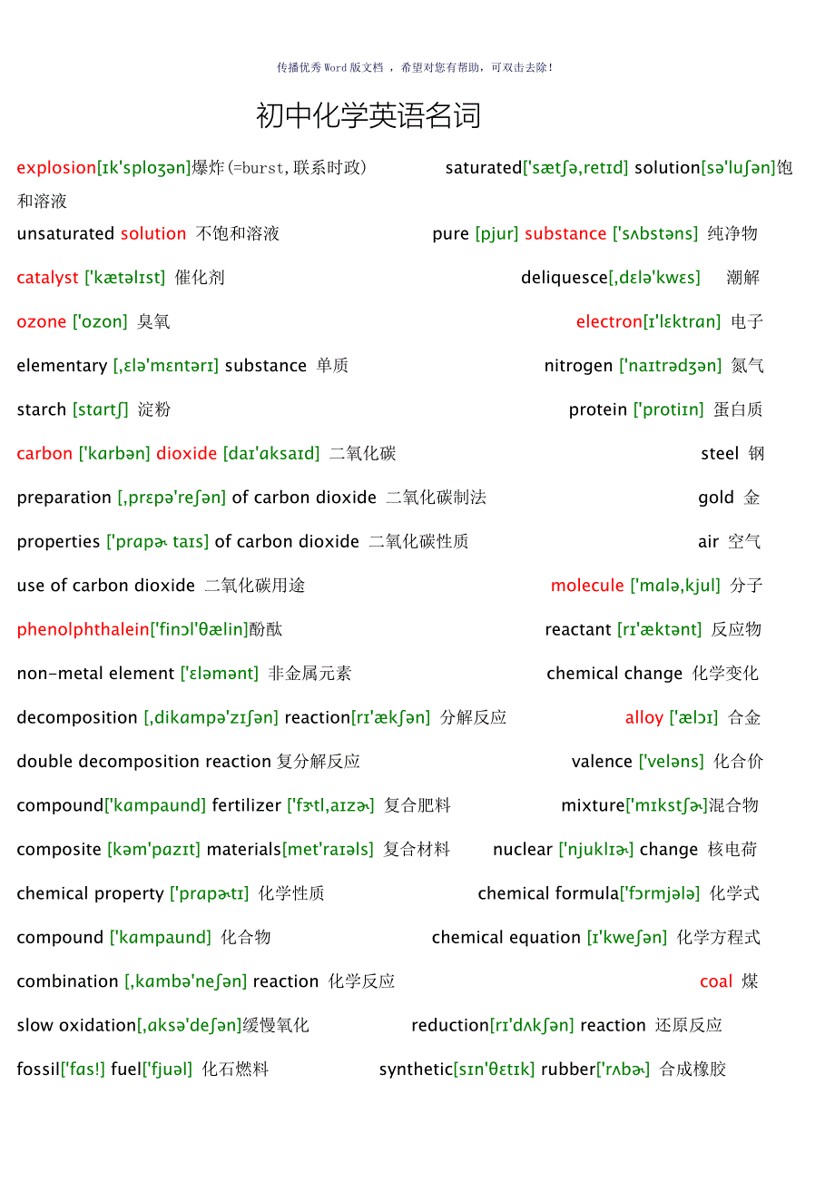 初中物理化学英语名词汇总Word版_第1页