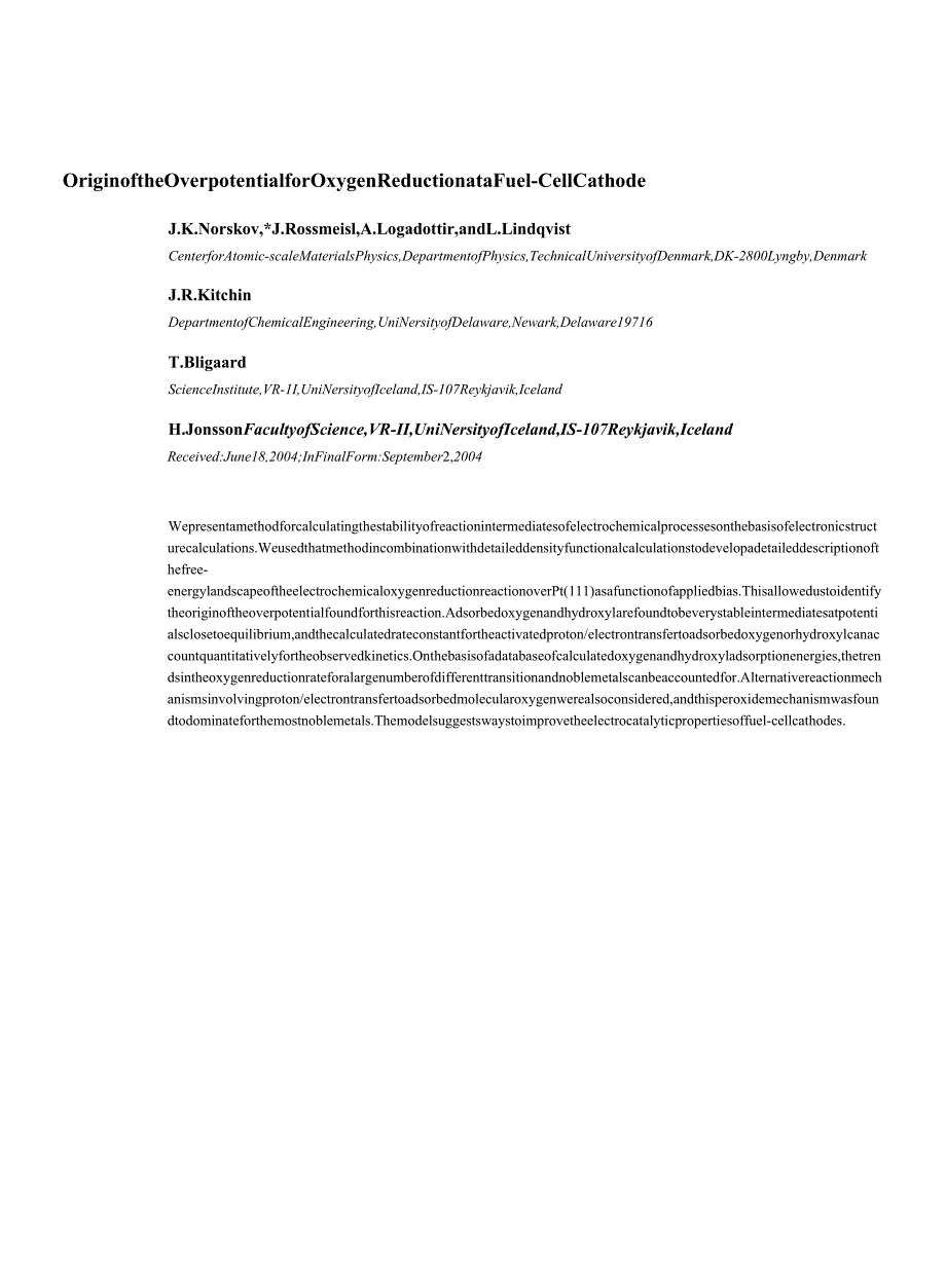 Origin of the Overpotential for Oxygen Reduction at a Fuel-Cell Cathode.docx_第1页