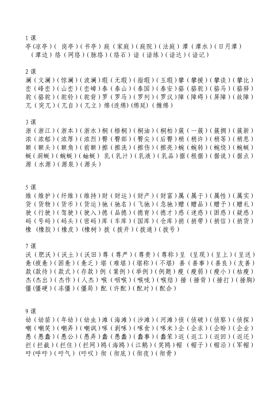 四年级语文下册生字表二组词_第1页