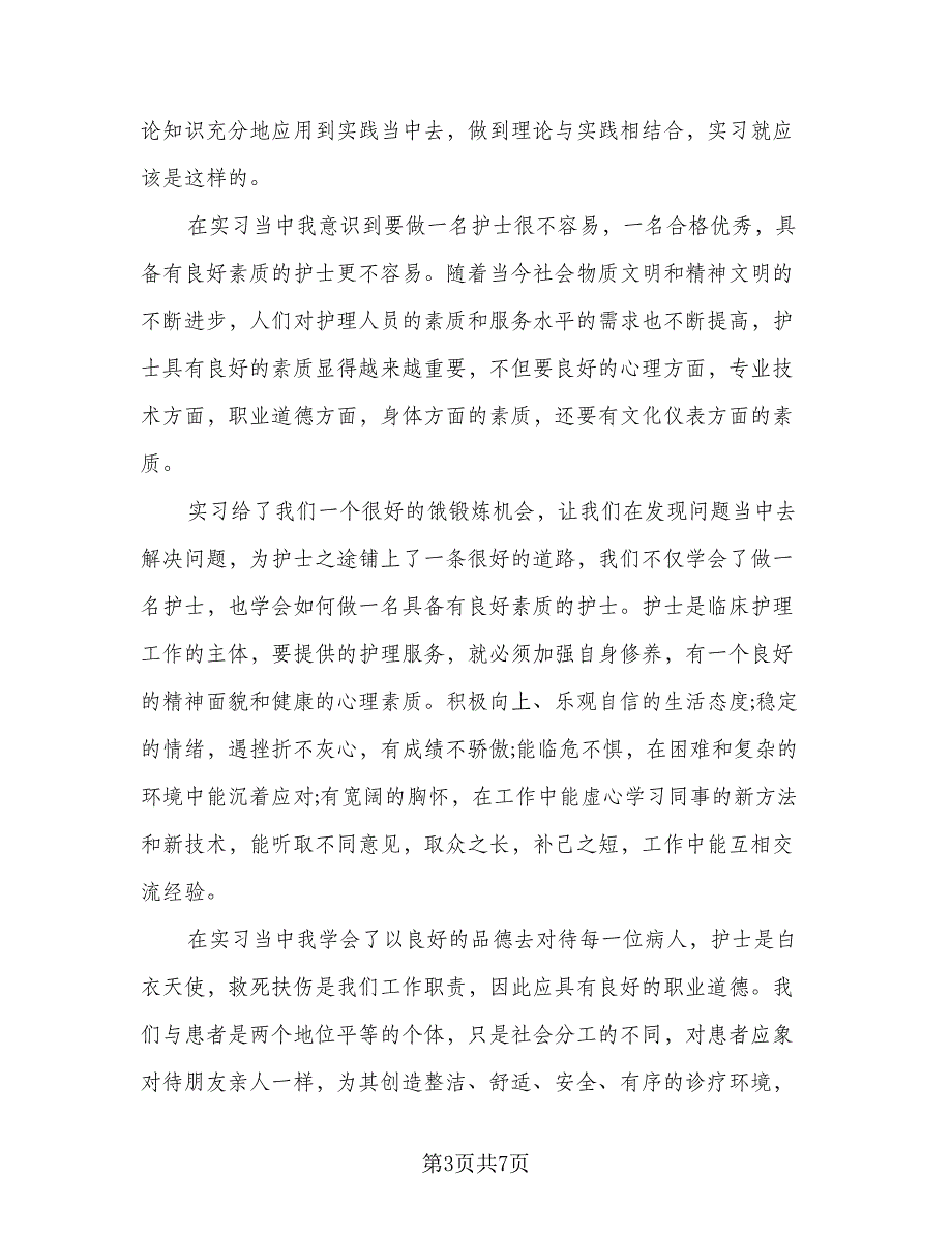 2023医院护士实习总结标准范本（2篇）.doc_第3页