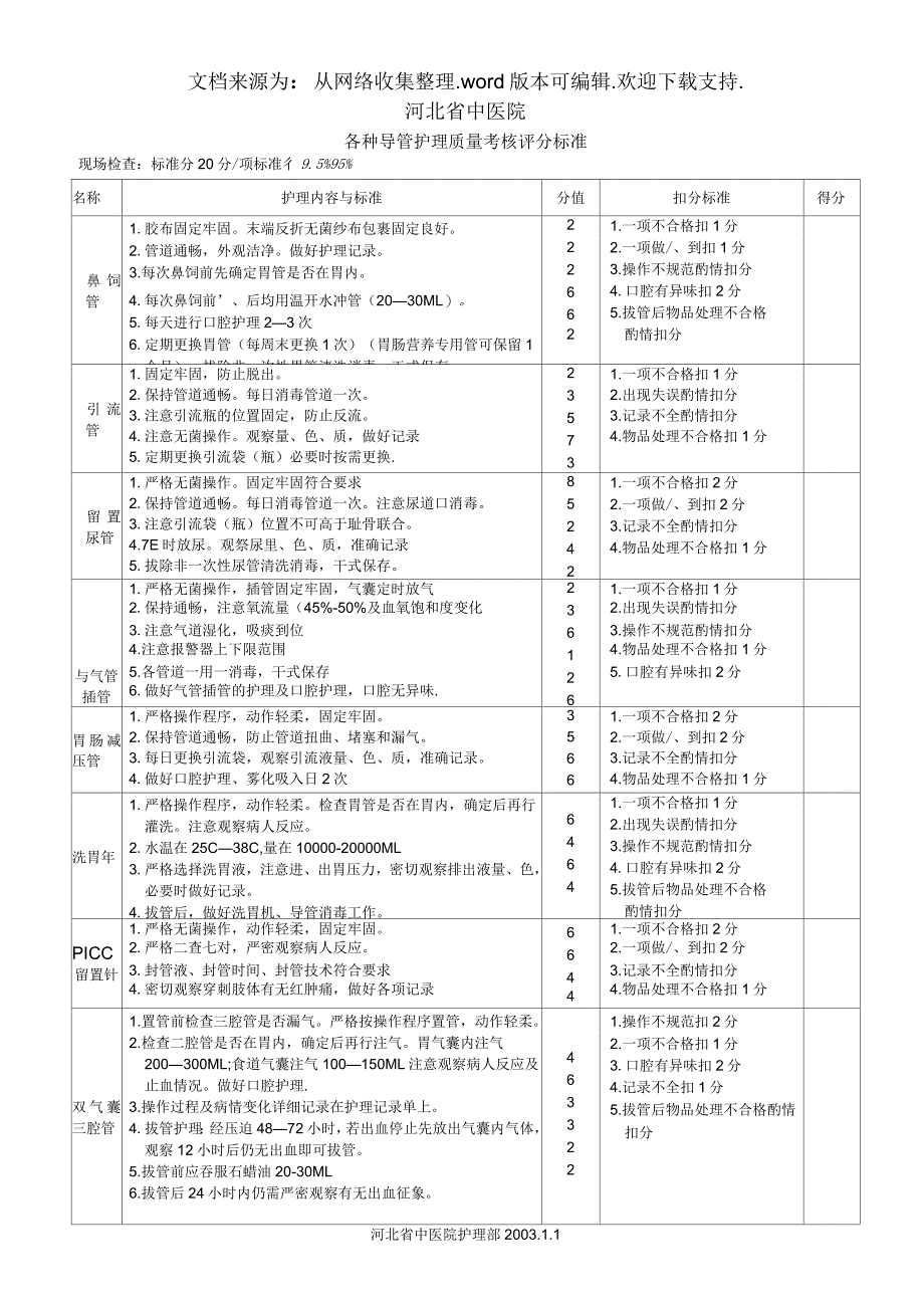 各种管道护理评分标准_第1页