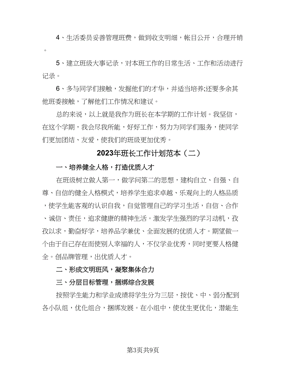 2023年班长工作计划范本（5篇）_第3页