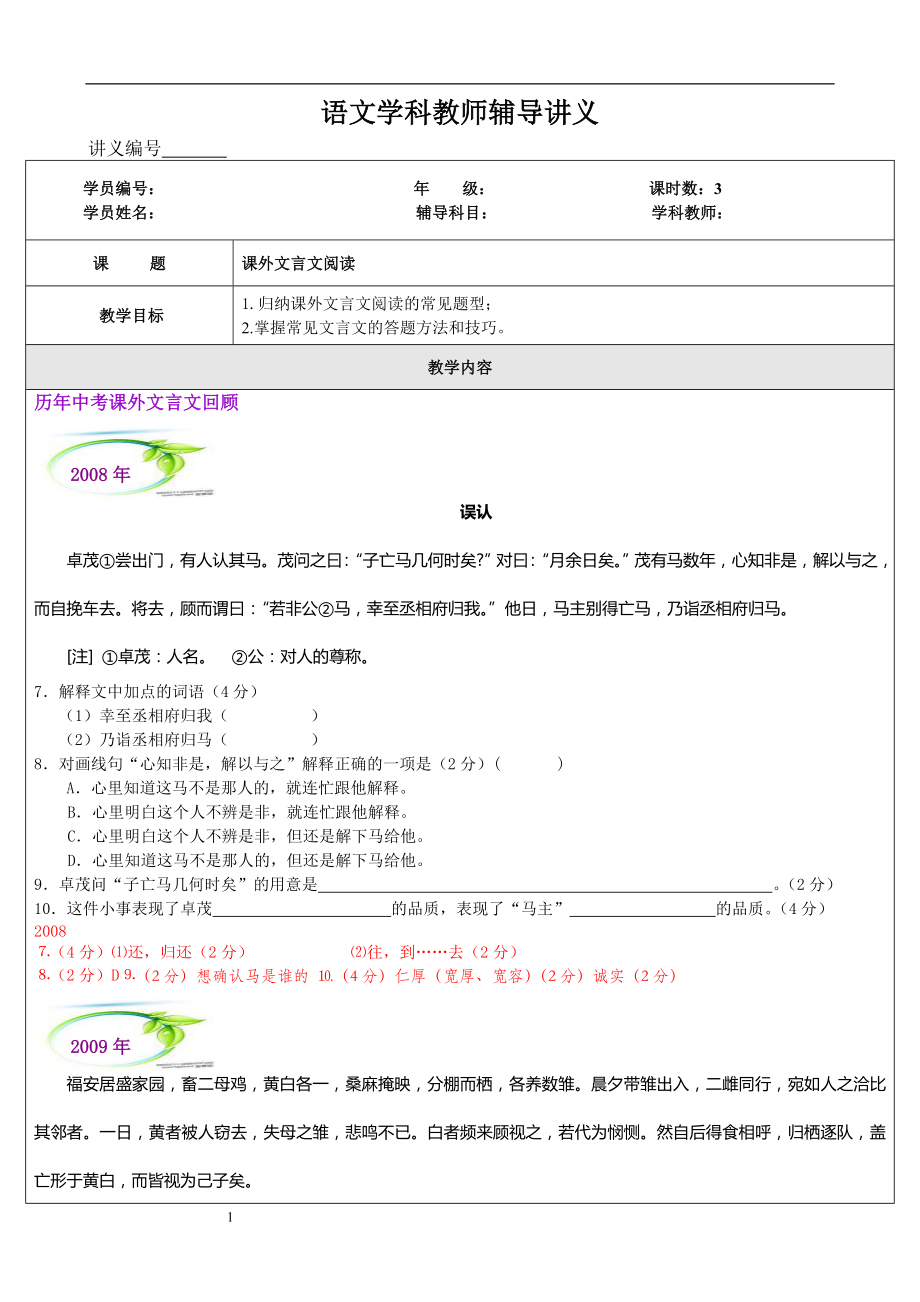 上海初三课外文言文阅读讲义.doc