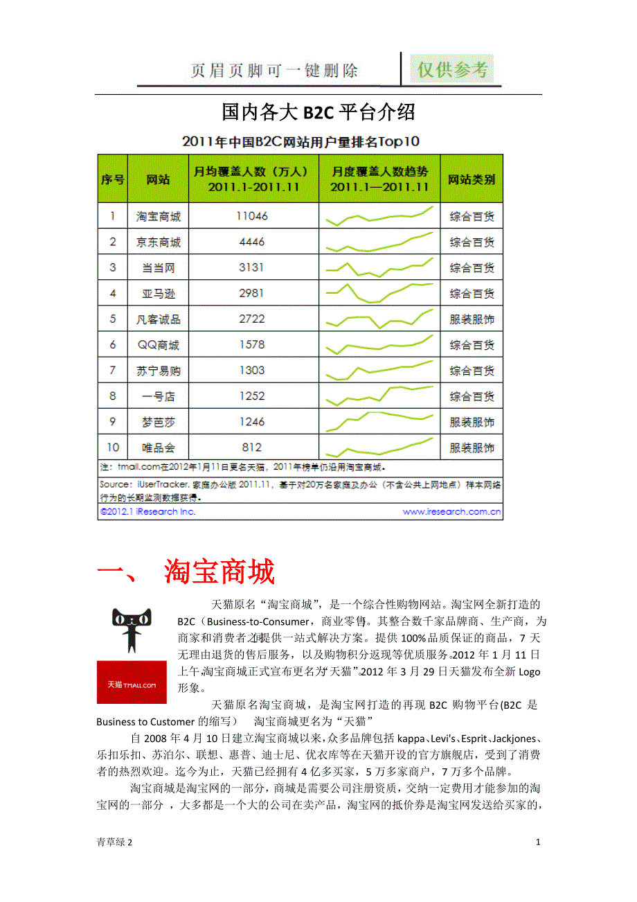 国内各大B2C平台介绍【文档知识】_第1页