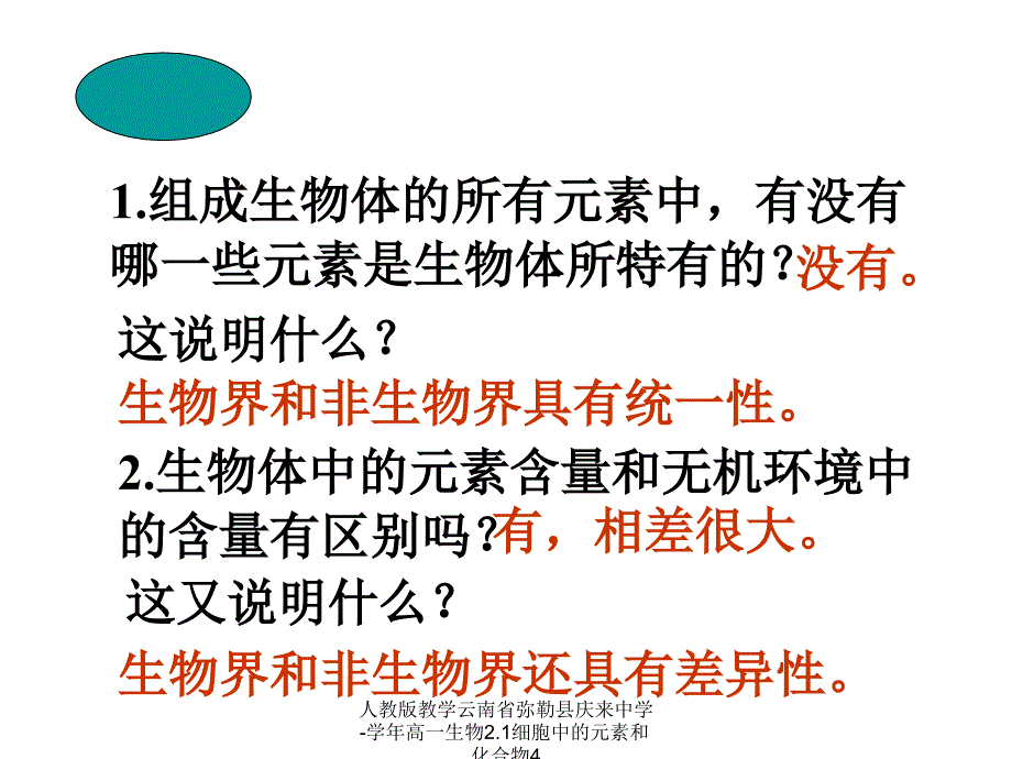 人教版教学云南省弥勒县庆来中学高一生物2.1细胞中的元素和化合物4课件_第2页