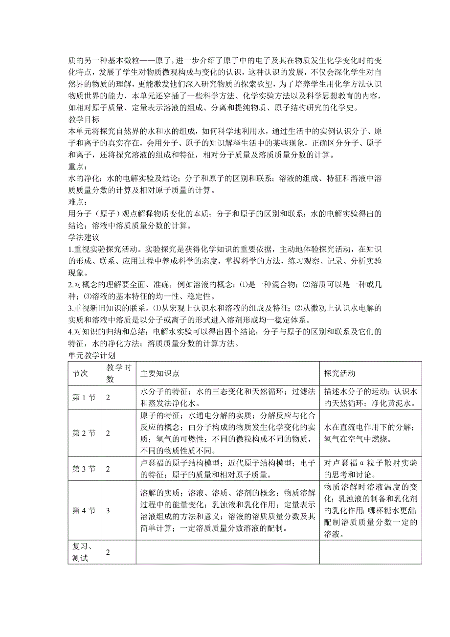 初中化学本年段学科整体备课的教学设计_第2页