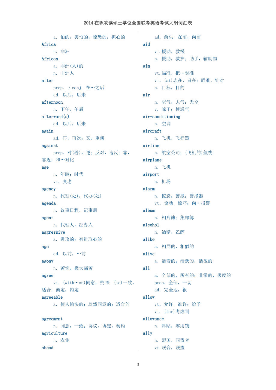 2014年在职攻读硕士学位全国联考英语考试大纲词汇表_第3页