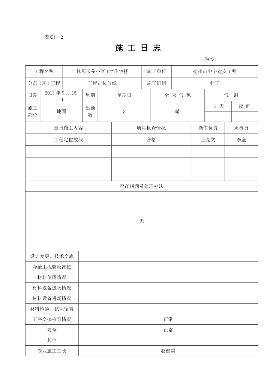 z 住宅楼施工日志_第1页