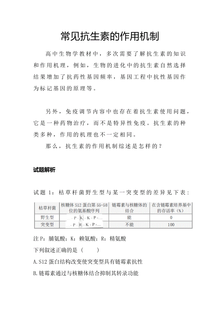 常见抗生素的作用机制.docx_第1页