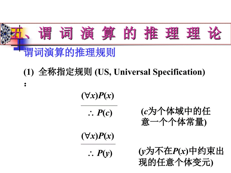 离散数学课件：2-5 谓词演算的推理理论_第1页