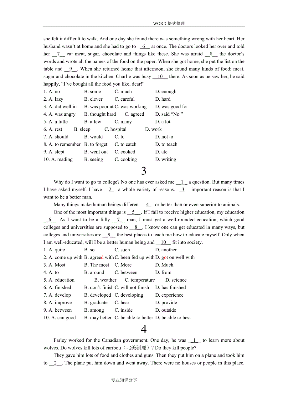 初中英语阅读完形填空10篇和答案解析共12页_第2页