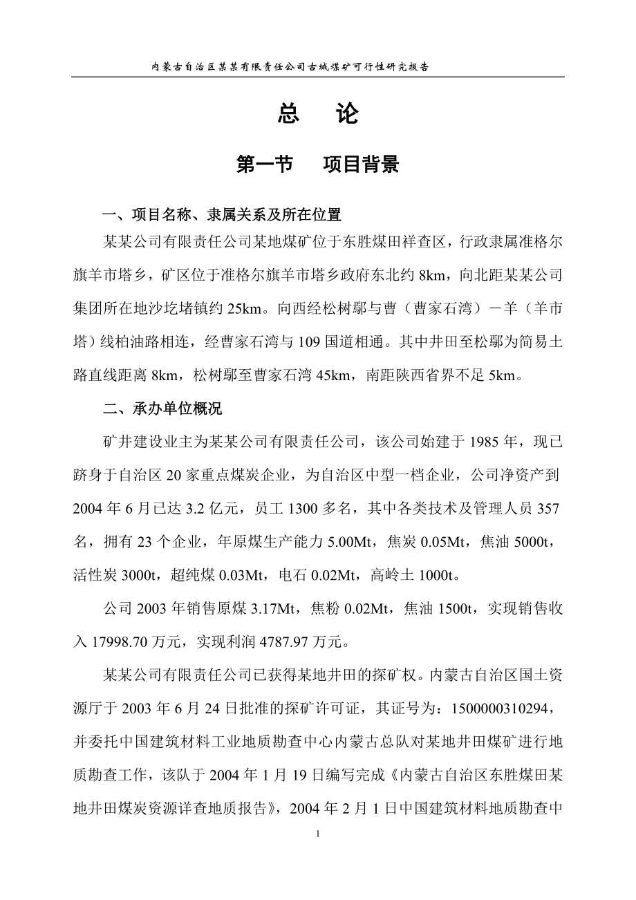 年产120万吨煤矿可行性研究报告书_第1页