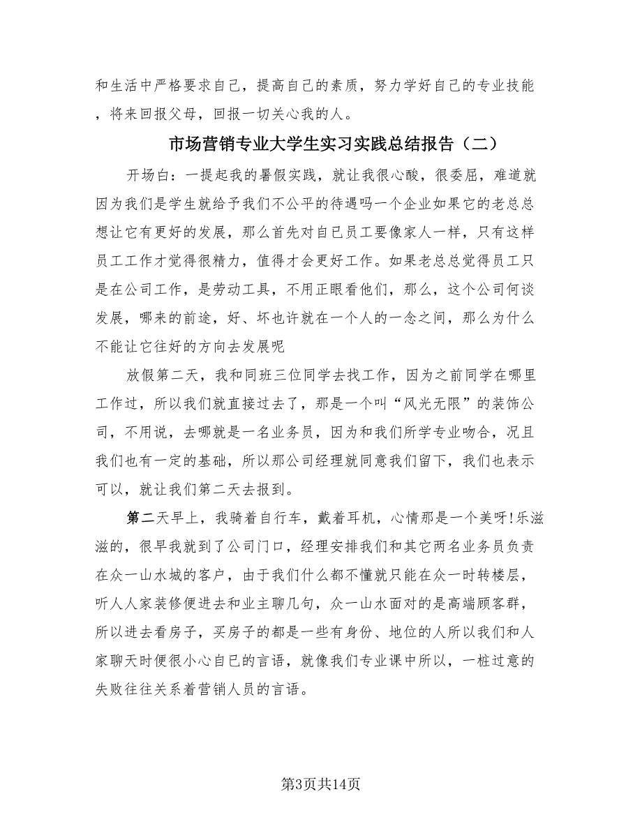 市场营销专业大学生实习实践总结报告（4篇）.doc_第3页