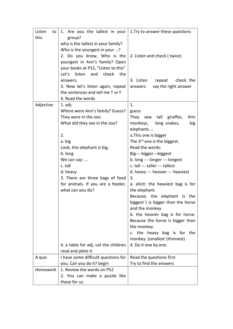 北师大版小学英语五年级上册Unit5Iamtaller第二课时英文表格式教案_第2页