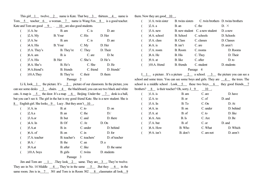 六年级英语完形填空100篇(含答案和讲解)-精编_第2页