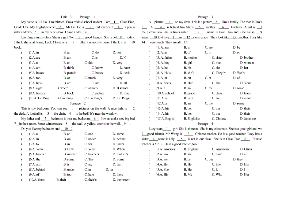 六年级英语完形填空100篇(含答案和讲解)-精编_第3页