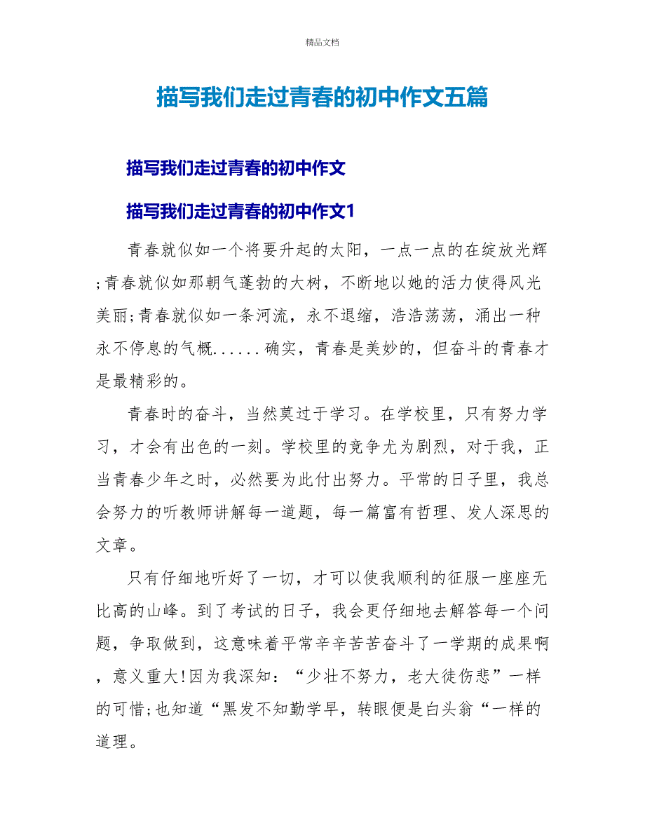 描写我们走过青春的初中作文五篇_第1页