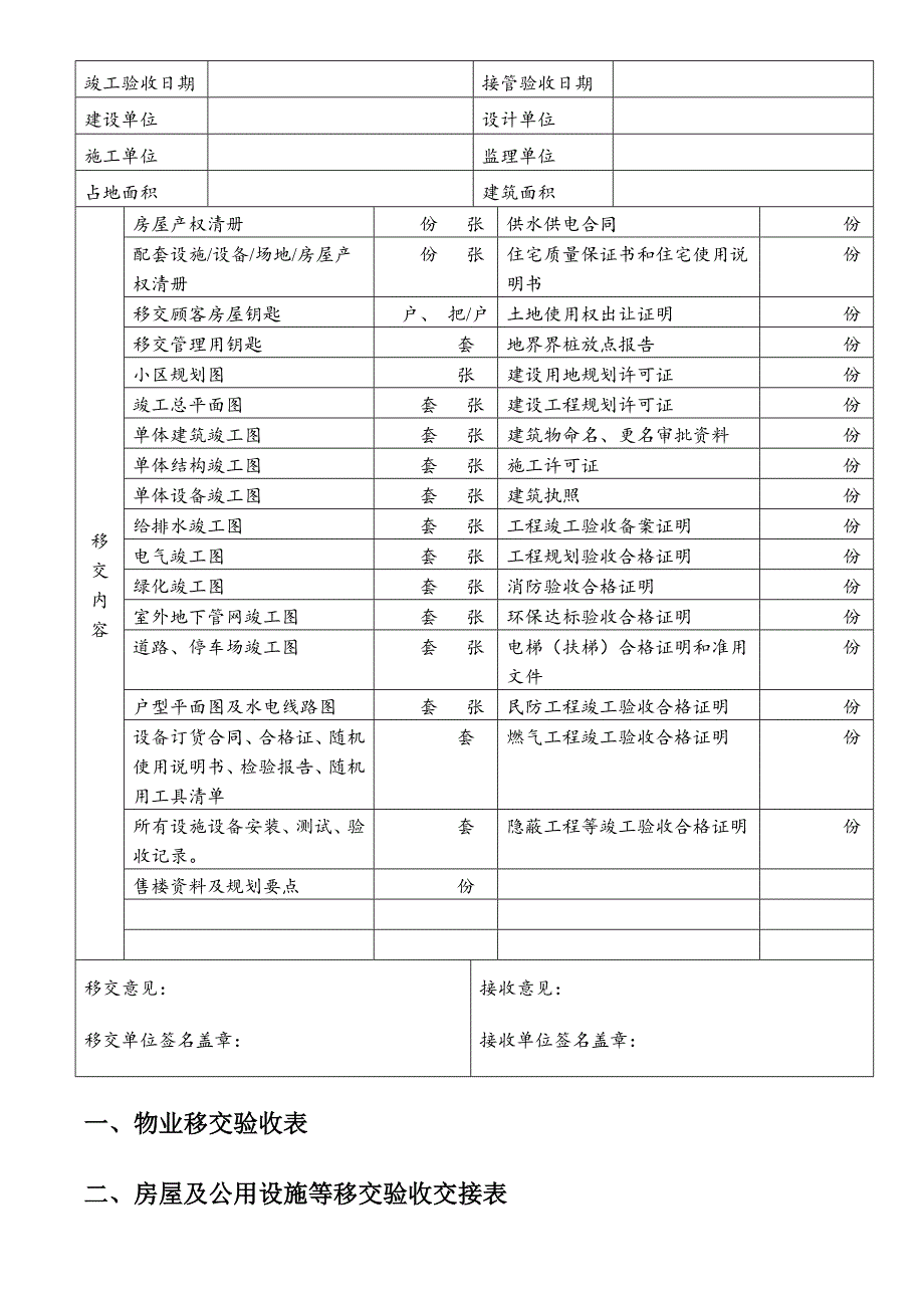 张物业交接表格_第2页