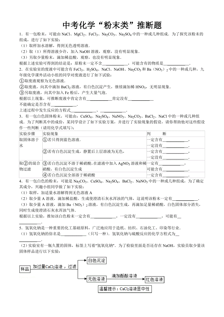 中考化学白色粉末专题_第1页